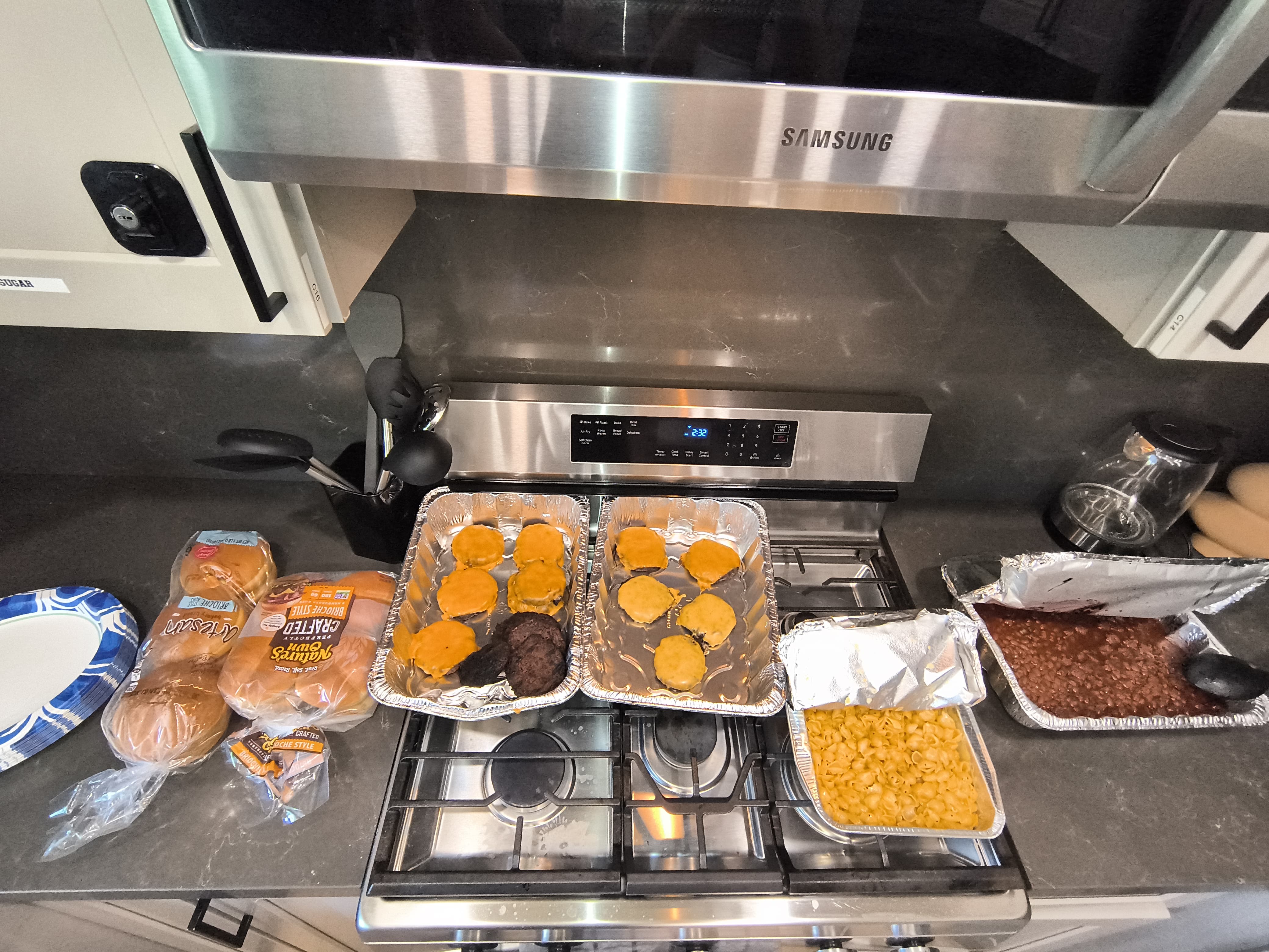 Freshly prepared community barbecue spread in the Wellness Haven kitchen